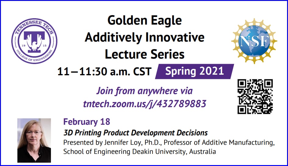 Dr. Jennifer Loy presents at the TTU Golden Eagle Additively Innovative Lecture Series